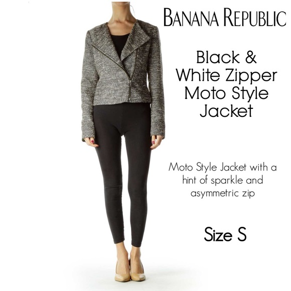 Banana Republic Black & White Boule Lurex Zipper Moto Style Jacket - Picture 16 of 16